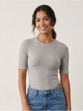 American Eagle Outfitters Heather Gray Ribbed Short Sleeve Crop Top